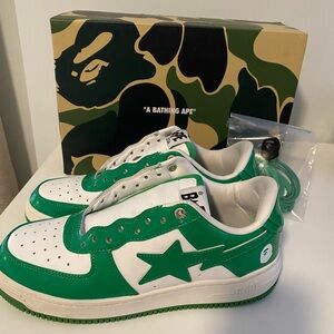 A Bathing Ape Green and White Sta low top Men's Sneakers